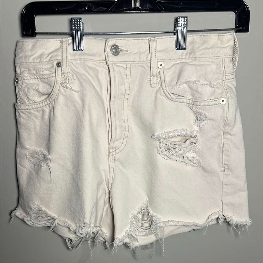 We the free Distressed cream button fly Denim Shorts